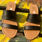 Miami Shoe brand. Lexi-8. Two band slip-on black sandals with lightly padded sole. Whole sizes only 6-10. $25.