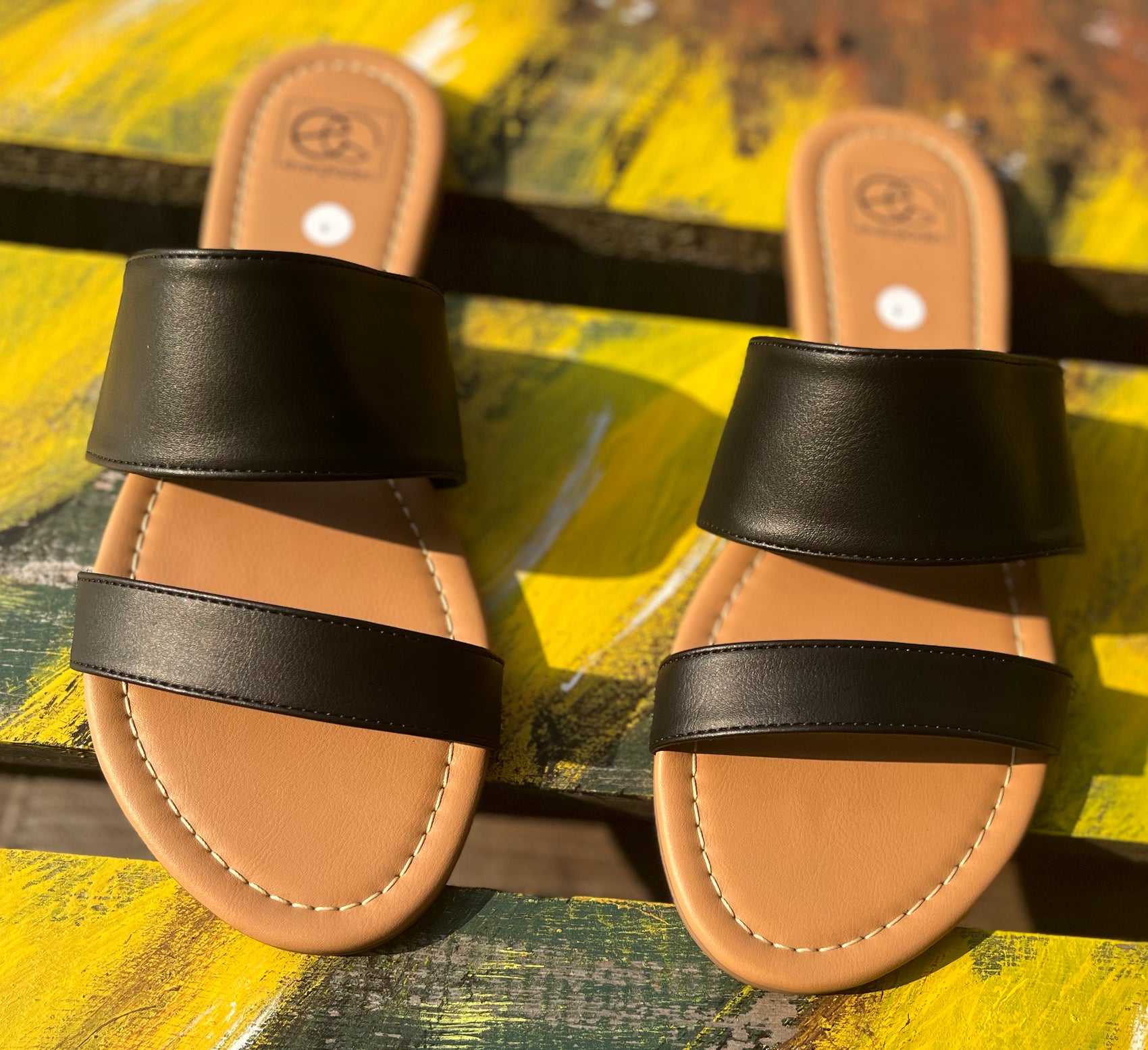 Miami Shoe brand. Lexi-8. Two band slip-on black sandals with lightly padded sole. Whole sizes only 6-10. $25.