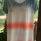 Shiying Fashion brand. Tie dye tee in aqua, orange, pink and cream. Lightweight V-neck. S, M, L, XL. $20