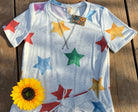 7th Ray brand. Soft gray knit top with multicolored stars. S, M, L, XL. $15