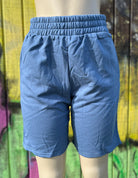 Vanilla Monkey brand. Knee length, vintage blue shorts with elastic waist and pockets. S, M, L $15