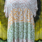 Shopin LA brand. Beige, yellow and green with floral print tiered loose fit  dress. Machine wash. S, M, L $30.75