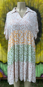 Shopin LA brand. Beige, yellow and green with floral print tiered loose fit  dress. Machine wash. S, M, L $30.75