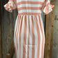 ESLEY brand. Blush and white striped babydoll dress with ruffled sleeve detail and tapered fit. L $10