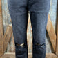 VERVET by Flying Monkey brand. Plus size, high rise, button fly, cropped skinny jeans. Stretch, knee distressing w/ raw hem.