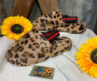 LivFoxy brand. These slipper sandals feature a plush, soft upper and a lightweight platform. leopard, blush, tie dye or black