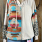 Lovely J. Aztec and animal print design contrasting with solid beige top with drawstring hoodie.  Small $15