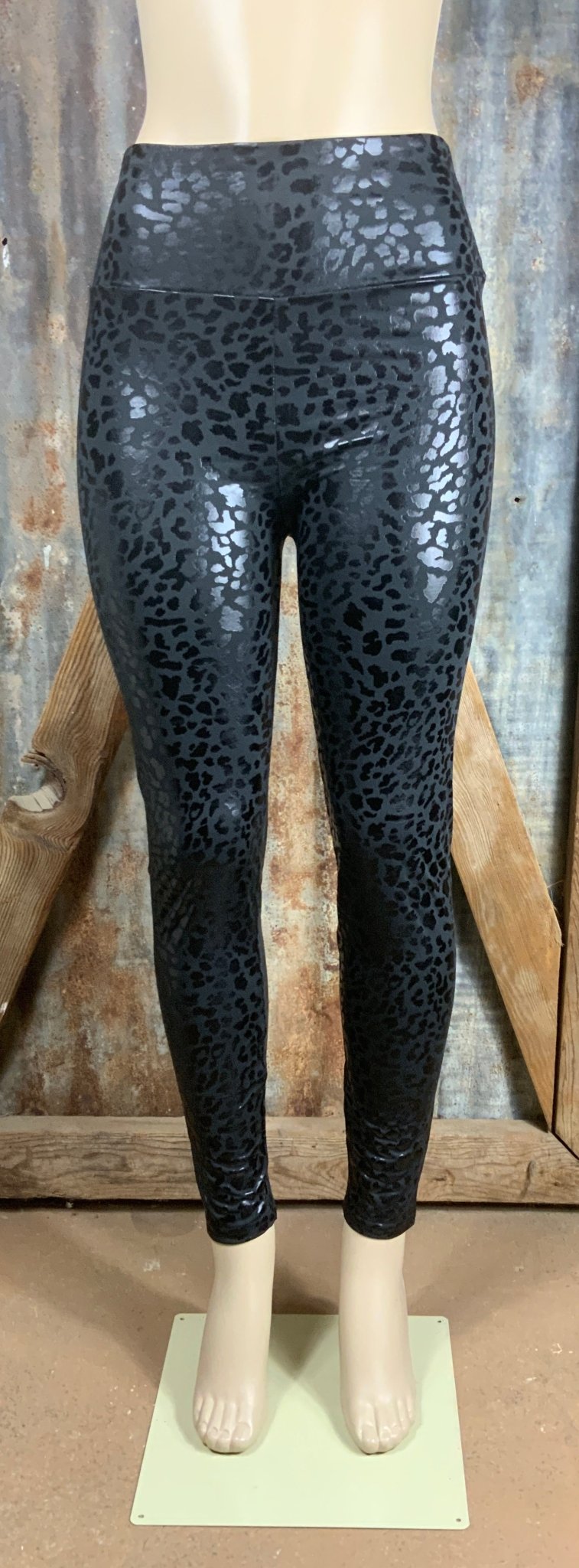 Blushing Owl Co brand. Shiny black leopard print leggings with high waist. S, M, L, XL. $20