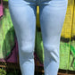 VERVET by Flying Monkey. Mid rise skinny jeans with distressed and hem tacking details.