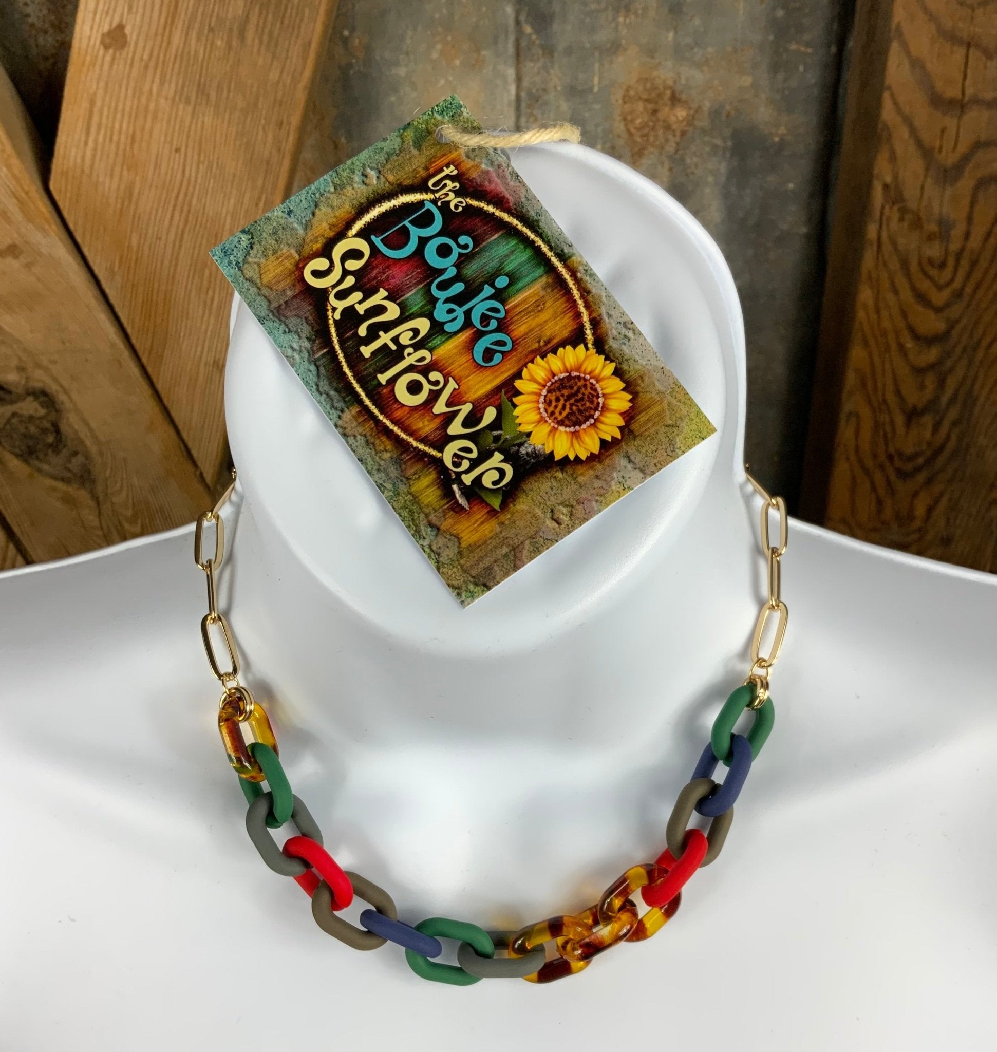 Avenue Zoe brand. Gold tone links mixed with tortoise and colorful silicone links necklace. $9