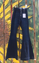 KanCan brand. These stretchy super flare jeans feature a wide hem height, hidden waist band with exposed button fly.   $32