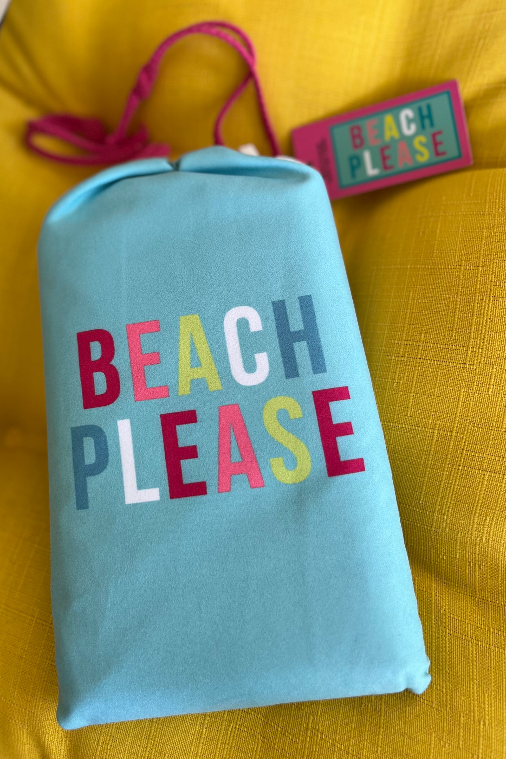 Katydid brand. "Beach Please" quick dry beach towel as pictured on tag.  63" by 30". Lightweight and highly absorbant.  $14